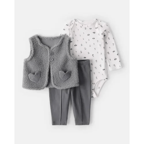 Baby Girl 3-Piece Sherpa Vest Outfit Set - Grey | Carter's