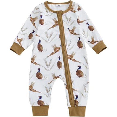 Newborn Baby Boy Girl Hunting Outfit Mallard Duck Zipper Romper Jumpsuit Long Sleeve Bodysuit Duck Hunting Clothes