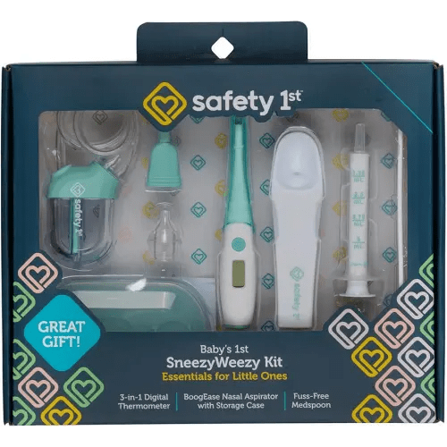 Safety 1st Baby’s 1st SneezyWeezy Kit, BoogEase Nasal Aspirator, 3-in-1 Digital Thermometer, Fuss Free Medspoon, Infant Healthcare Set, Easy-Clean Snot Sucker, Medicine Feeding Spoon