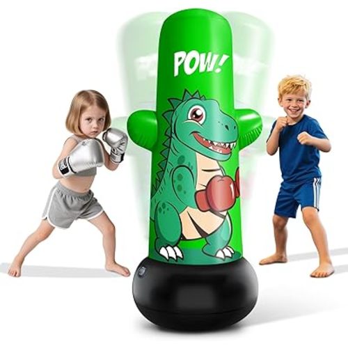 Inflatable Dino Punching Bag for Kids, 47” Tall Bop Bag Punching Toy, Inflatable Dinosaur Toy