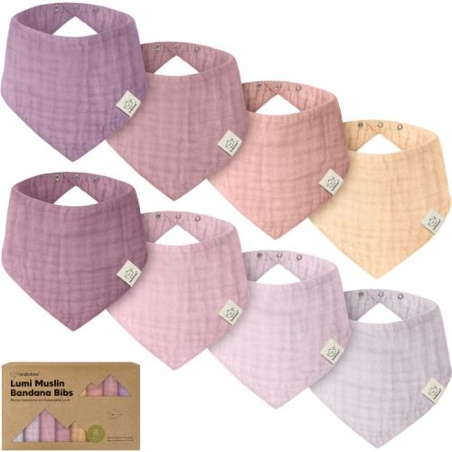 8pk Lumi Muslin Baby Bibs, Bandana Bibs for Baby Boy, Baby Girl, Muslin Drool Bib for Newborn, Toddler Girl, Boy (Lavender)