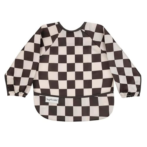 Tiny Twinkle Long Sleeve Bib for Babies & Toddlers | Waterproof Smock Bib for Eating | Machine Washable & Mess-Proof Feeding Essentials | Newborn Shower Gift (Checkers Black, 6–24M)