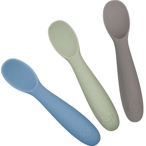 WeeSprout Baby Spoons for Self Feeding 6 Months +, Soft & Durable Silicone Utensils for Sensitive Gums & Teeth, Easy Grip Handles & Shorter Length for Little Hands, 3 Pack + Carrying Case