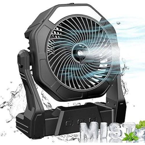 Ausic Portable Misting fan, 8-Inch Cooling Mist Fans, 10000mAh USB Rechargeable Battery Powered Fan with Mister, 250mL Water Tank & LED Lantern, for Home Desk, Bedroom, Office, Outdoor&Indoor Use