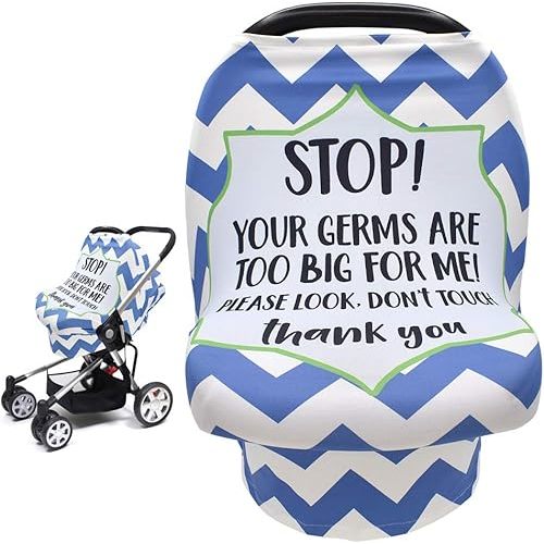 Metplus Stretchy Infant Car Seat Canopy, Metplus Baby Carseat Cover, Soft Nursing Breastfeeding Cover, Multi Use Newborn Carrier/Stroller/Shopping Cart, Boy Girl Shower Gift - No Touch Sign