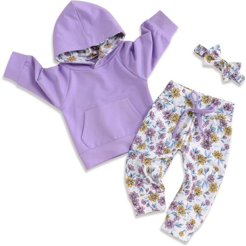 oklady Baby Girl Clothes,Hoodie Tops Floral Pant with Cute Headband Baby Girl Fall Outfits