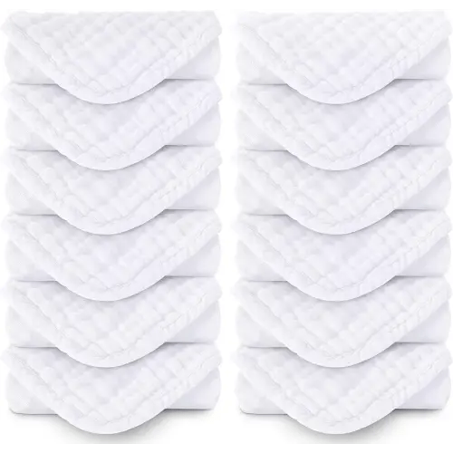 MOON PARK Baby Washcloths, 12 Pack - 12x12 Inches, Small Burp Cloths and Baby Wipes - 100% Cotton Muslin Ultra Soft for Newborn, Infant and Toddlers - White