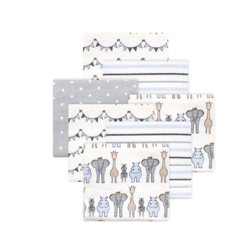Little Treasure Hudson Baby Boys Cotton Poly Flannel Receiving Blankets Multipack, Blue Royal Safari, 30x30 Inches