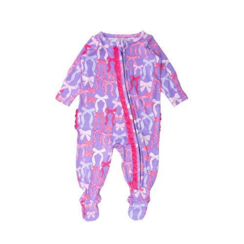 SoftSnooze Baby Girls Ruffle One Piece Footie Pajamas