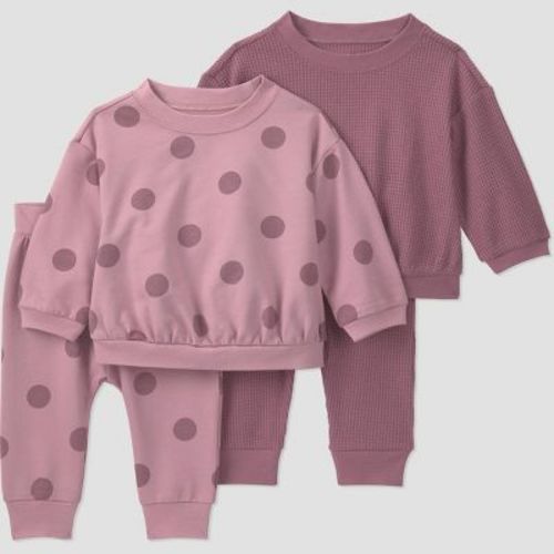 Carter's Just One You® Baby Girls' 4pc Polka Dot Sweatshirt and Joggers Set - Plum Purple 9M