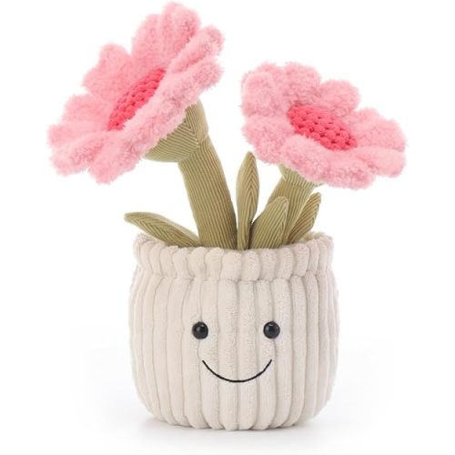Apricot Lamb Sunflower Plant Soft Stuffed Pink Plush Toys Potted 9''