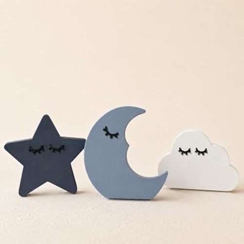 3 Pcs Moon and Stars Nursery Decor, Wooden Shelf Decor for Baby Boys Girls