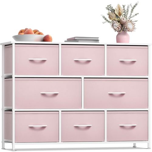 Sorbus Kids Dresser with 8 Drawers - Chest Organizer Unit with Steel Frame Wood Top & Handle, Fabric Bins for Clothes - Wide Furniture for Bedroom Hallway Kids Room Nursery & Closet
