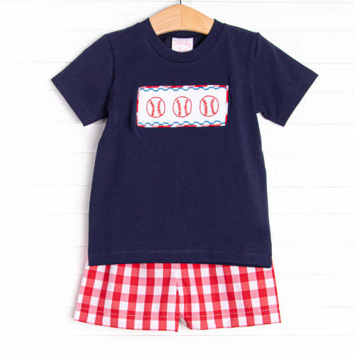 Big League Baller Smocked Short Set, Navy – Stitchy Fish