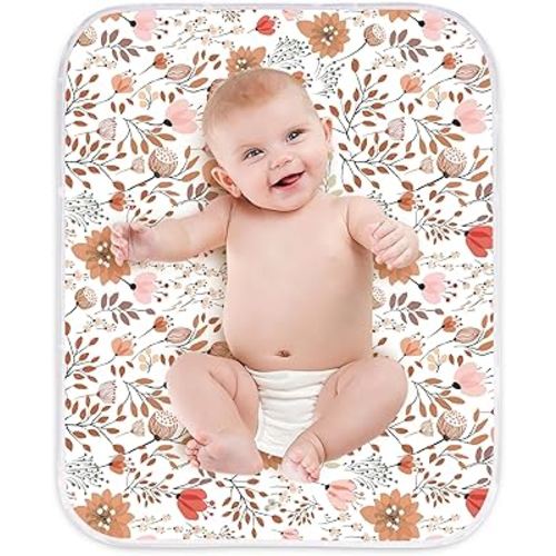 Diaper Changing Pads for Baby, Flower Change Mat, 3Layers Waterproof Change Pad Foldable Absorbent Mats for Women, Reusable Incontinence Underpads for Patient 24''x30''