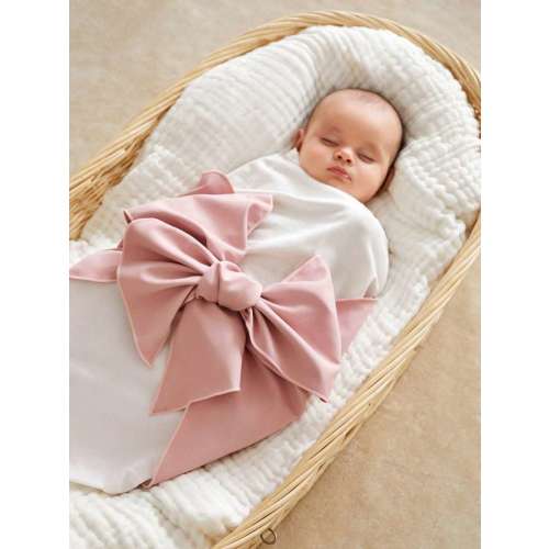 Cozy Pixies 1pc Baby Bow Decor Fabric Swaddling Blanket Love Valentine | SHEIN USA