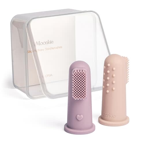 Moonkie Baby Toothbrush Finger Toothbrush Oral Cleaner Kit for 3 Months +, 2 Pcs Small (Blush/Pale Mauve)