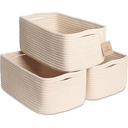 NaturalCozy 13.5”x8.5”x5.5” Storage Baskets for Shelves 3 Pack | Cotton Rope Woven Small Baskets for Organizing | Small Storage Bins for Nursery, Bathroom, Closet, Cube Shelf, Decorative, Gift