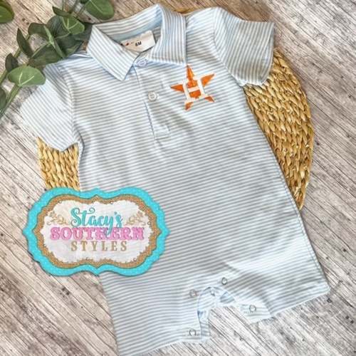 Houston Astros Baby Boy Romper, Baseball Fan Romper, Houston Astros Embroidered Romper, Texas Rangers Romper