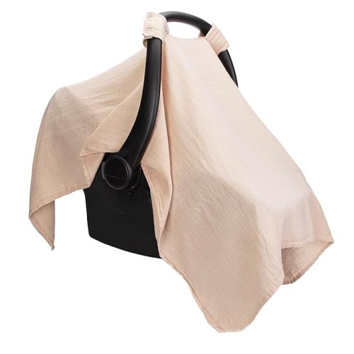 Comfy Cubs Baby Car Seat Cover - Soft, Breathable Bamboo Rayon and Muslin Cotton Blend - Lightweight Canopy for Sun, Bug, and Comfort Protection - Large Size Infant Seat Cover in Blush Design
