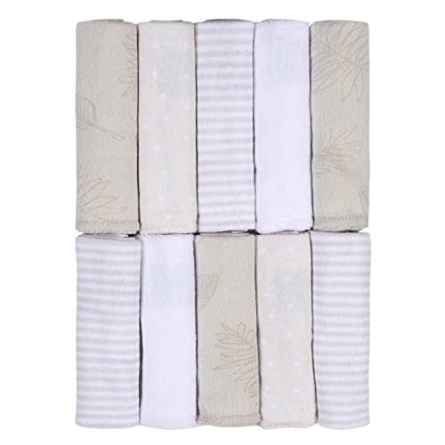 Just Born Boys and Girls Newborn Infant Baby Toddler Soft Bath Baby Washcloth Multi Pack, Natural Leaves, 10 Pack