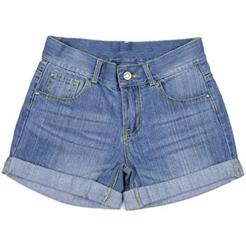Bienzoe Summer Stretch Girls Shorts: Low Adjustable Waist Bermuda - Cowgirl Jean Denim - Kids School Dance Beach Casual Wear