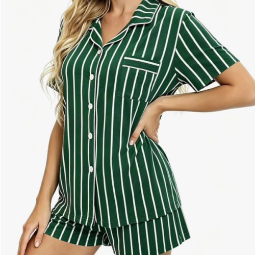 SWOMOG Womens Button Down Pajamas Set Short Sleeve Sleepwear Bride Soft Pj Lounge Sets XS-3XL