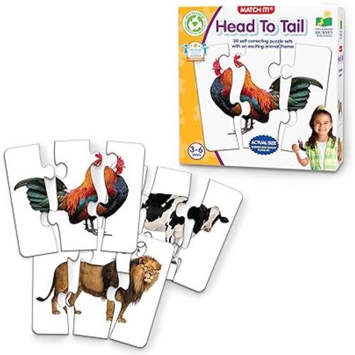 The Learning Journey: Match It! Head to Tail - 20 Self-Correcting Animal-Themed Puzzle Sets - Matching Puzzles for Children Ages 3-6 Years (40 Pieces)