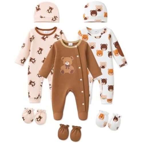 NZRVAWS Baby Boy Clothes Newborn Boy Outfits Infant Hat Mitten 11 Pieces Bear Pattern Romper Pajamas Jumpsuit 0-12 Months