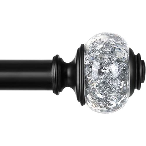 Black Curtain Rod, USFOOK 7/8 inch Curtain Rods for Windows 48 to 84 Inch, Telescoping Splicing Drapery Rods 32 to 86 Inch, Decoration for Home with Decorative Translucent Finials