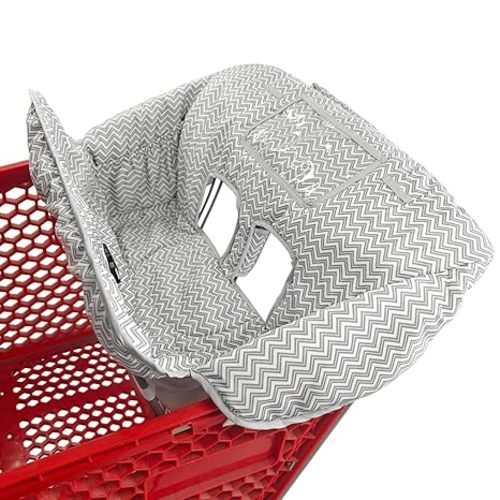 2-in-1 Shopping Cart and High Chair Cover for Baby, Padded Cover, Fold'n Roll Style, Portable with Carry Bag (Gray Chevron)