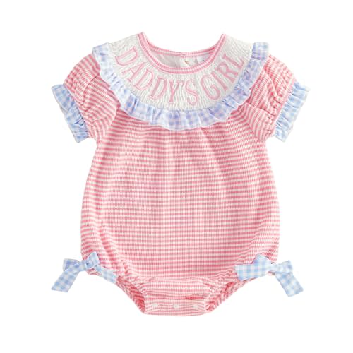 Mamas Bestie Baby Clothes Girl Newborn Short Puff Sleeve Striped Letter Embroidered Summer Romper Cute Bodysuit