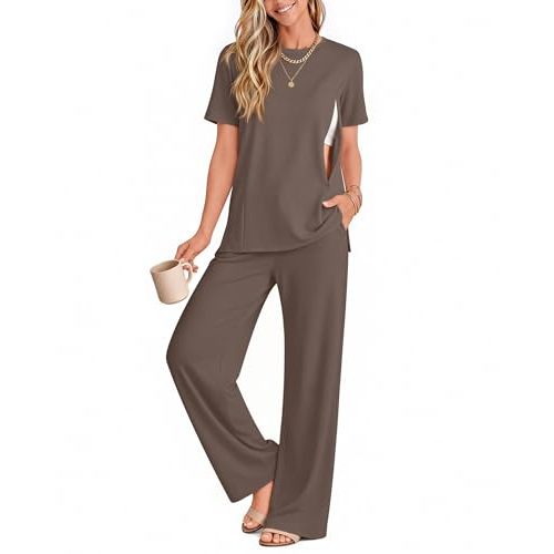 2Pc Postpartum Nursing Pajamas Set | Lounge Outfit, Hidden Zipper Short Sleeve Shirt, Easy Breastfeeding Matching Set, Soft Stretchy Fabric, for New Moms