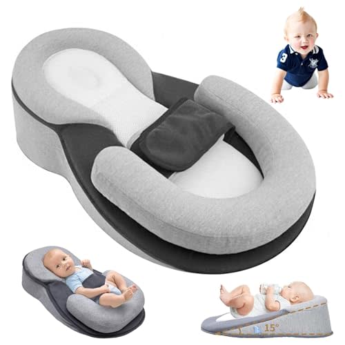 lylzb Keesley Baby Bed Acid Reflux with Strap, The Ultimate Baby Bed for Reducing Spit-Up, Breastfeeding Pillow for Bottle Feeding, Tummy Time for Comfortable Play & Feeding Support