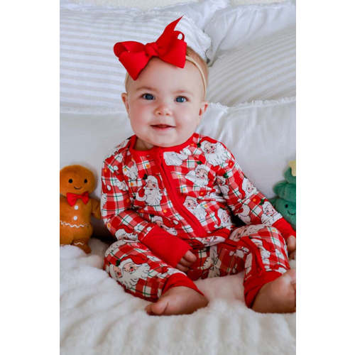 Christmas Bamboo Convertible Zipper Romper in Cozy Claus | Caden Lane