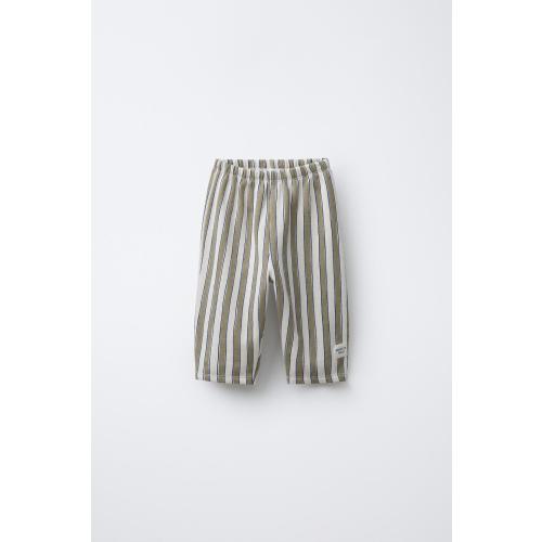 STRIPED BAGGY PANTS WITH LABEL - Beige | ZARA United States