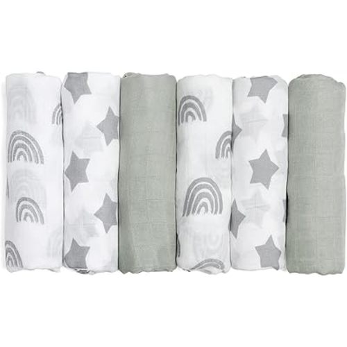GLLQUEN BABY Receiving Blanket Boy Cotton Muslin Swaddle Blankets Girl Newborn Squares Breathable & Soft Thin Baby Blankets Cloths Double Absorbent Infant Swaddling Wrap - 6 Pack (Star)