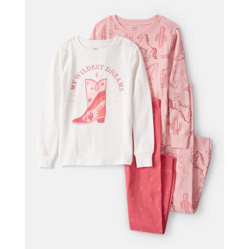 Girls Cowgirl Print 100% Cotton Long-Sleeve Snug Fit 4-Piece Pajamas - Pink - Carter's | Carter's