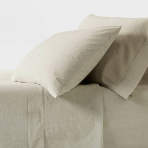 Queen 250 Thread Count Organic Percale Sheet Set Green Chambray - Threshold™: GOTS & OEKO-TEX Certified, Includes 4pc