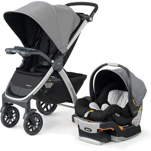 Chicco Bravo 3-in-1 Trio Travel System, Bravo Quick-Fold Stroller with KeyFit 30 Infant Car Seat and Base, Car Seat and Stroller Combo | Camden/Black