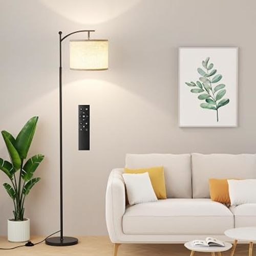 Ambimall 60" Floor Lamp with Remote and Stepless Dimmable Bulb, Black Pole