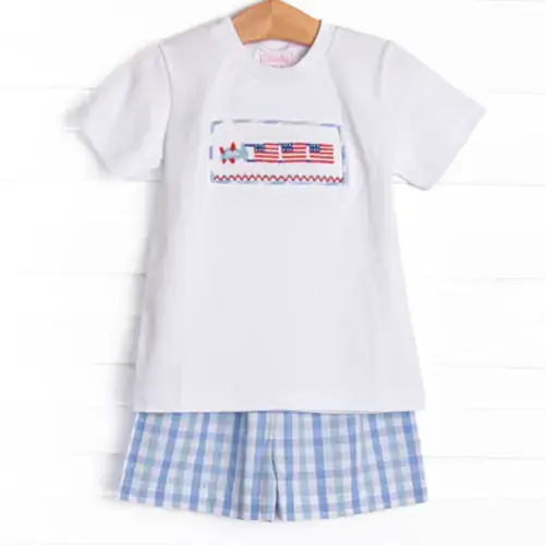 Freedom Flyer Smocked Short Set, Blue – Stitchy Fish