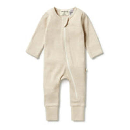 Wilson & Frenchy Organic Stripe Rib Zipsuit With Feet Oatmeal