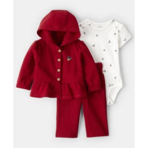 Baby Girls 3-Piece Day Dream Fleece Cardigan, Bodysuit and Pants Set