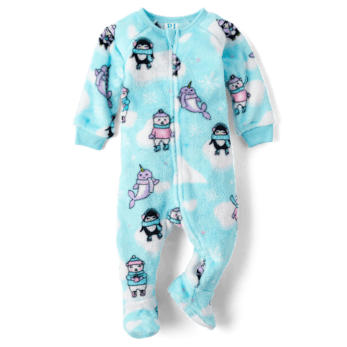 Baby And Toddler Girls Unicorn Footed One Piece Pajamas - Cozy Fleece - Blue