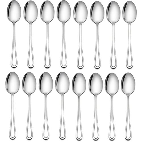 LIANYU 16-Piece Toddler Spoons, Kids Baby Spoons Self Feeding, Stainless Steel Toddler Utensils Silverware Set for 2-10 Year Old, Children Cutlery Flatware Set for Home School, Dishwasher Safe