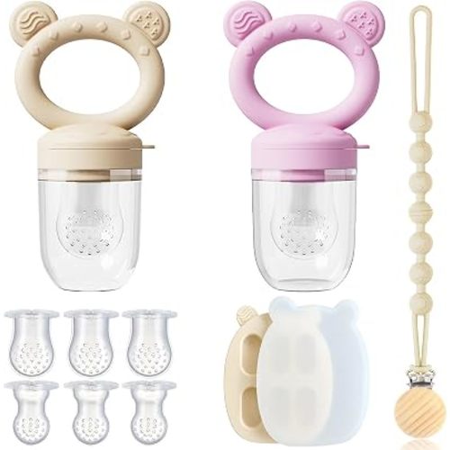 4-Pack Anti-Drop Baby Fruit Feeder Kit with Mini Freezer Tray for Teething