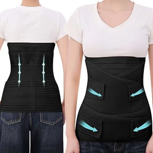 3 In 1 Postpartum Belly Band Abdominal Binder Post Surgery C Section Belly Binder Post Partum Hysterectomy Belly Support Wraps Postpartum Waist Trainer Essentials After Birth Black, X-Large