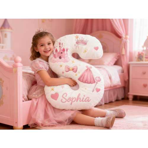 Personalized Princess Letter Throw Pillow,Custom Kids Name Pillow,Pink Castle Fairytale Pillow,Nursery Decor,Christmas Gifts,Gift for Girl