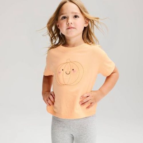 Toddler Girls' Halloween Pumpkin Oversized T-Shirt - Cat & Jack™ Peach 4T